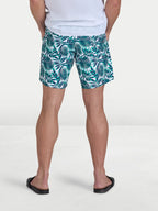 Man wearing Raging Bull Hawaiian Patterned Swim Shorts - Green back detail. 