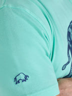 Mint green t-shirt with a small embroidered design on the chest.