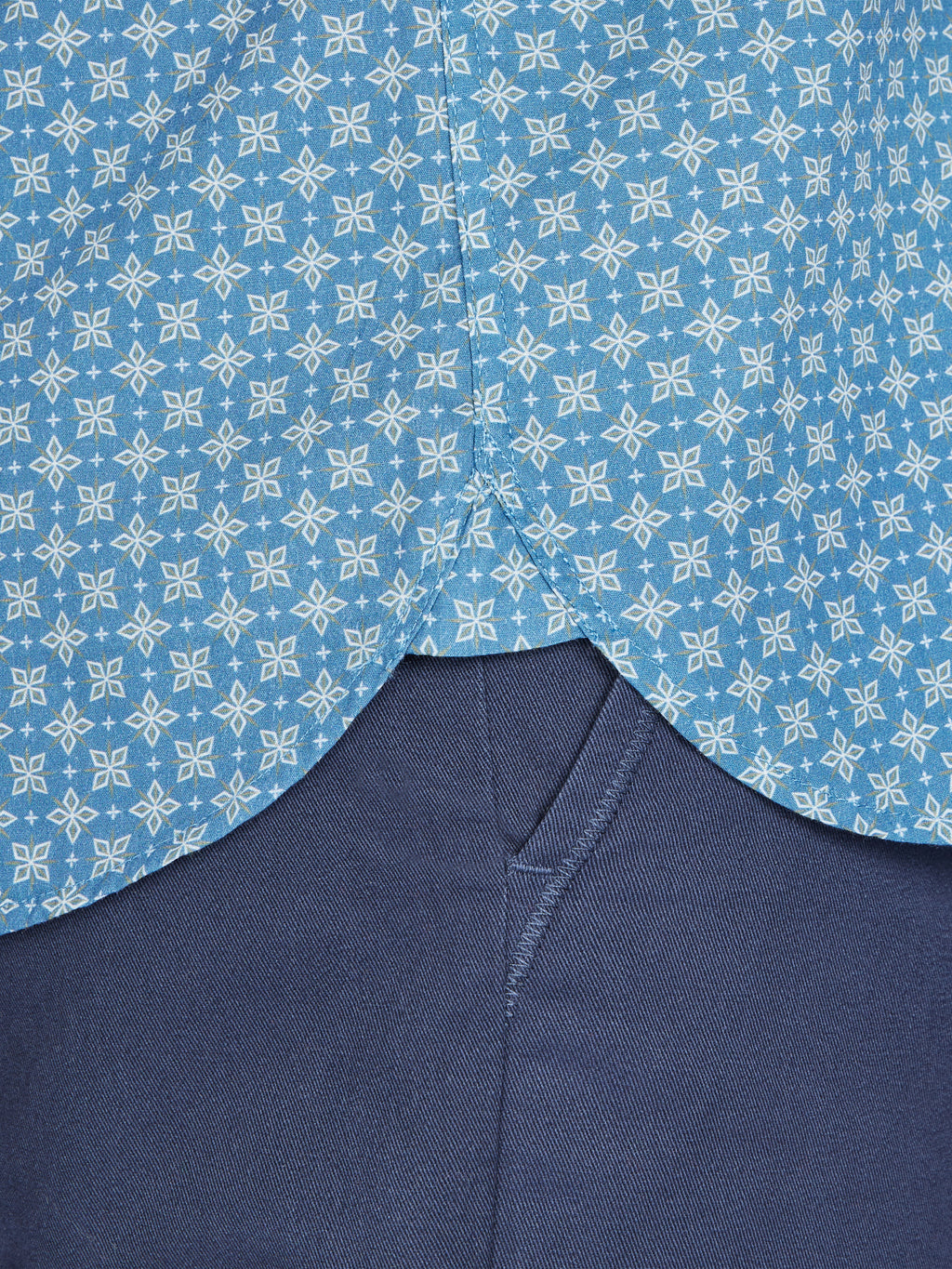 Long Sleeve Diamond Pattern Shirt - Denim Blue