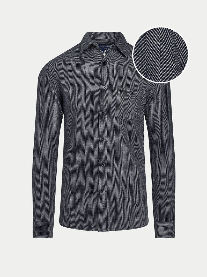 Long Sleeve Brushed Two Tone Bold Herringbone Shirt  - Charcoal