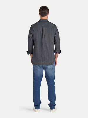 Long Sleeve Brushed Two Tone Bold Herringbone Shirt  - Charcoal
