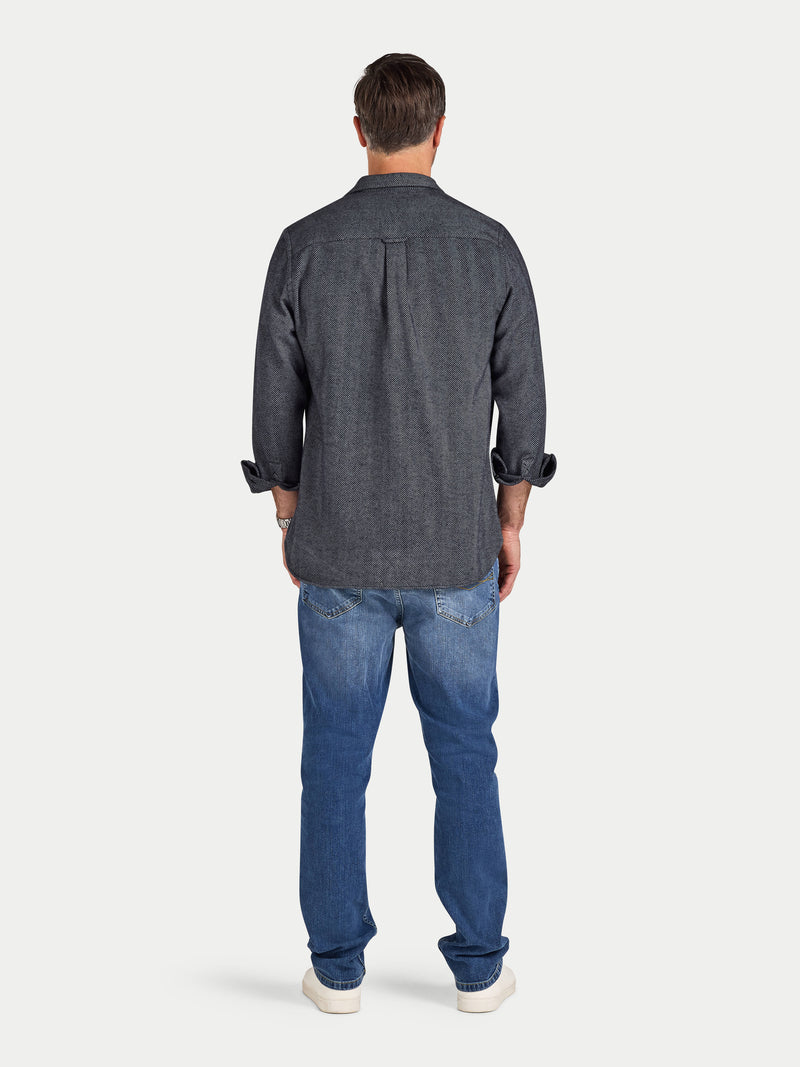 Long Sleeve Brushed Two Tone Bold Herringbone Shirt  - Charcoal