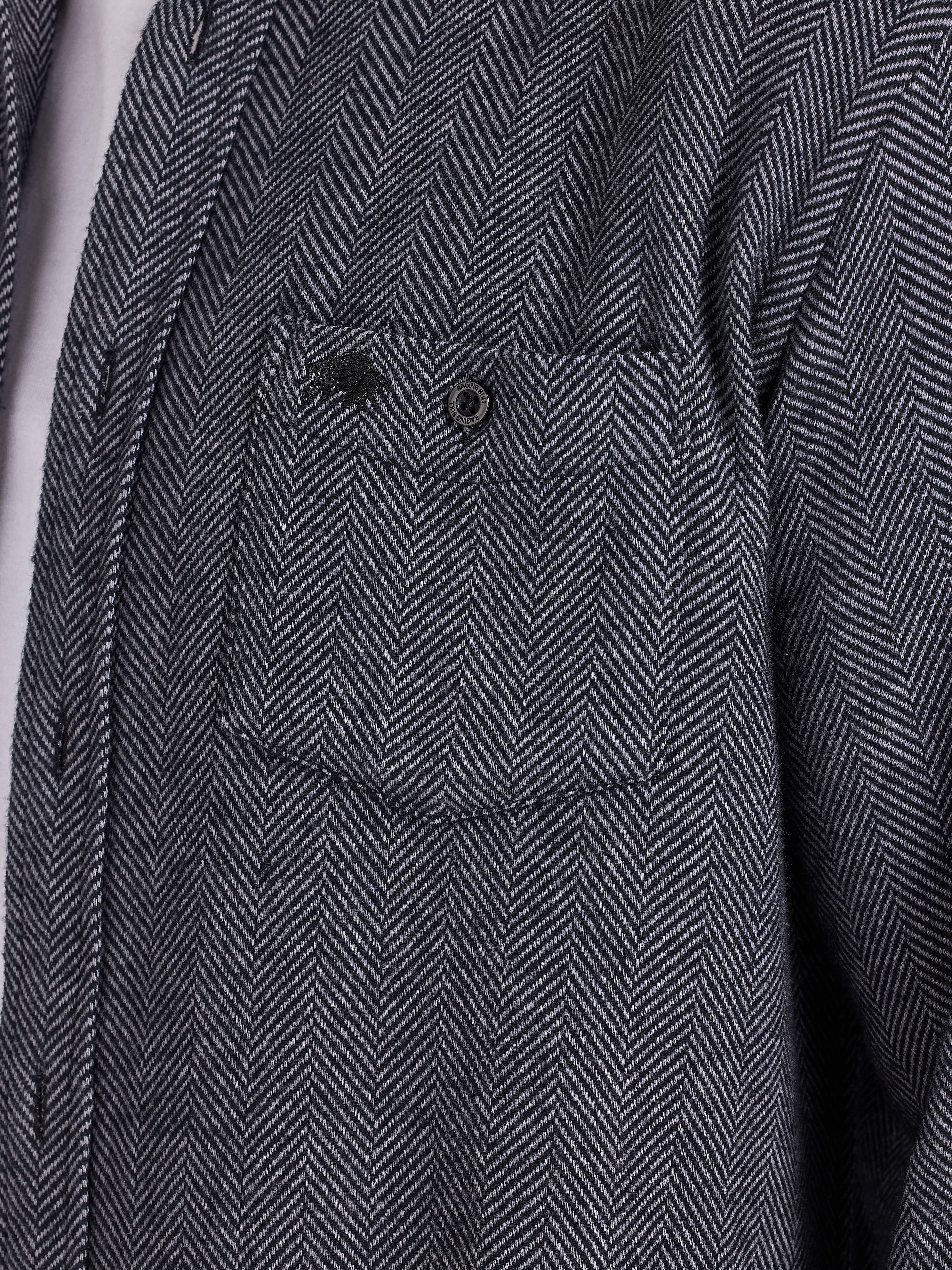 Long Sleeve Brushed Two Tone Bold Herringbone Shirt  - Charcoal