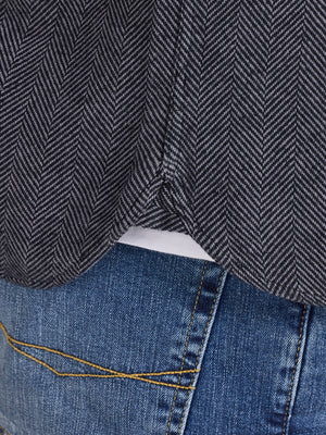 Long Sleeve Brushed Two Tone Bold Herringbone Shirt  - Charcoal