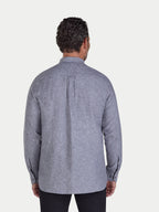 Man wearing Raging Bull Classic Linen Long Sleeve Shirt in Charcoal, back view, available in sizes S-6XL