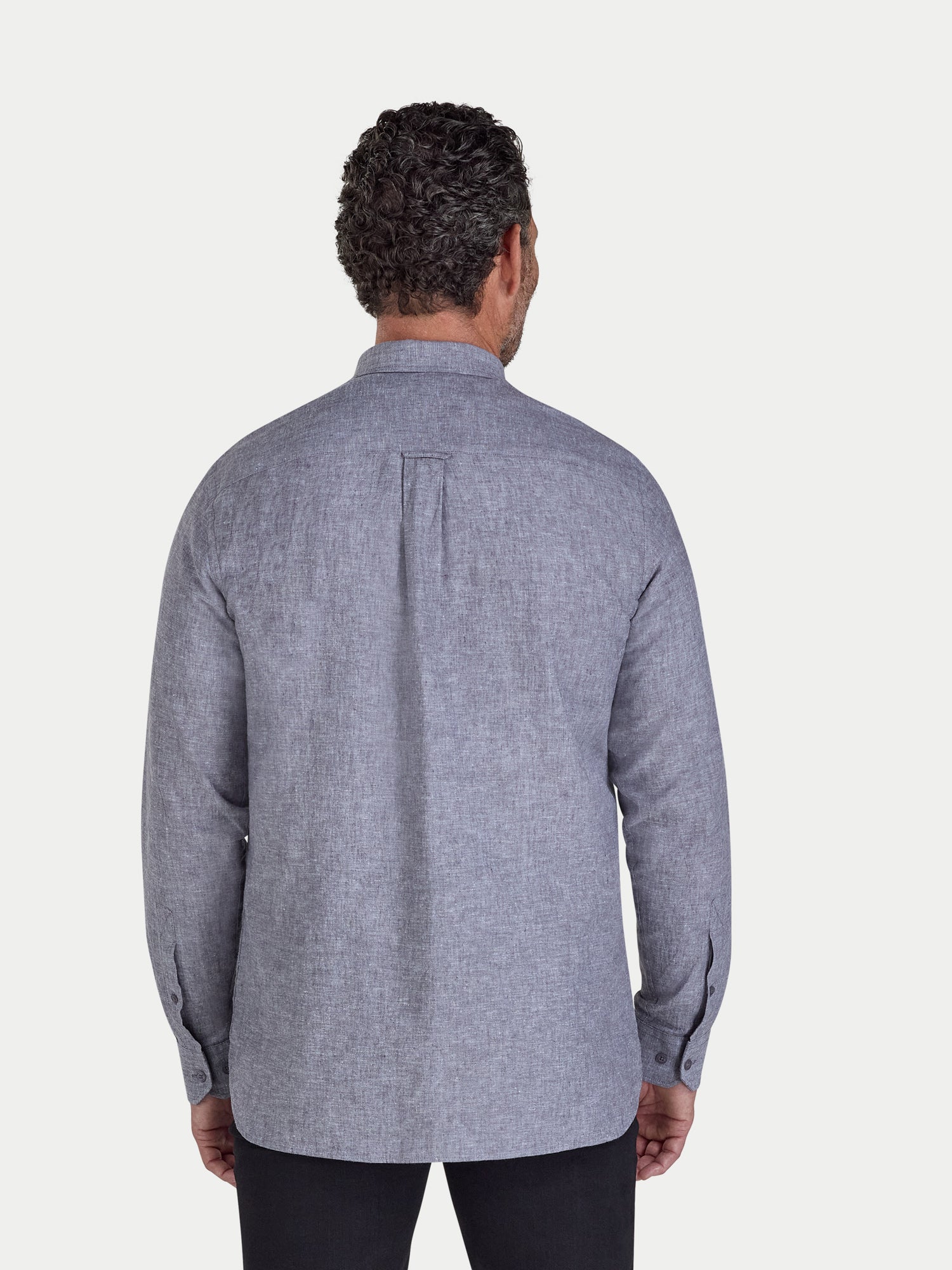 Man wearing Raging Bull Classic Linen Long Sleeve Shirt in Charcoal, back view, available in sizes S-6XL