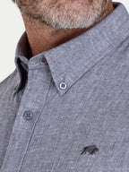 Raging Bull Classic Linen Long Sleeve Shirt in Charcoal, chest and collar detail, available in sizes S-6XL