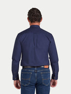 Man wearing Raging Bull Classic Oxford Long Sleeve Shirt in Navy, back detail, available in sizes S-6XL