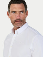 Man wearing Raging Bull Classic Oxford Long Sleeve Shirt in White, available in sizes S-6XL