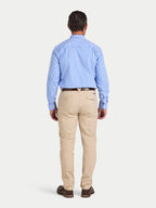 Man wearing Raging Bull Classic Stripe Long Sleeve Shirt in Mid Blue, back view, available in sizes S-6XL