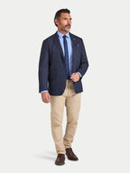 Man wearing Raging Bull Classic Stripe Long Sleeve Shirt in Mid Blue, available in sizes S-6XL
