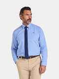Man wearing Raging Bull Classic Stripe Long Sleeve Shirt in Mid Blue, available in sizes S-6XL