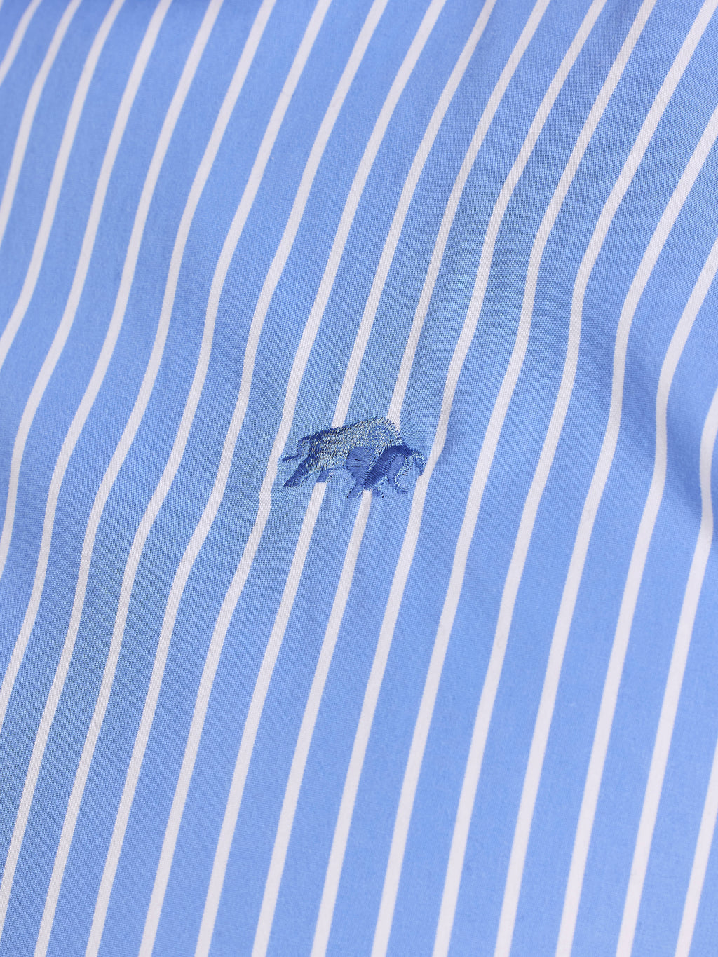 Raging Bull Classic Stripe Long Sleeve Shirt in Mid Blue, chest logo detail, available in sizes S-6XL