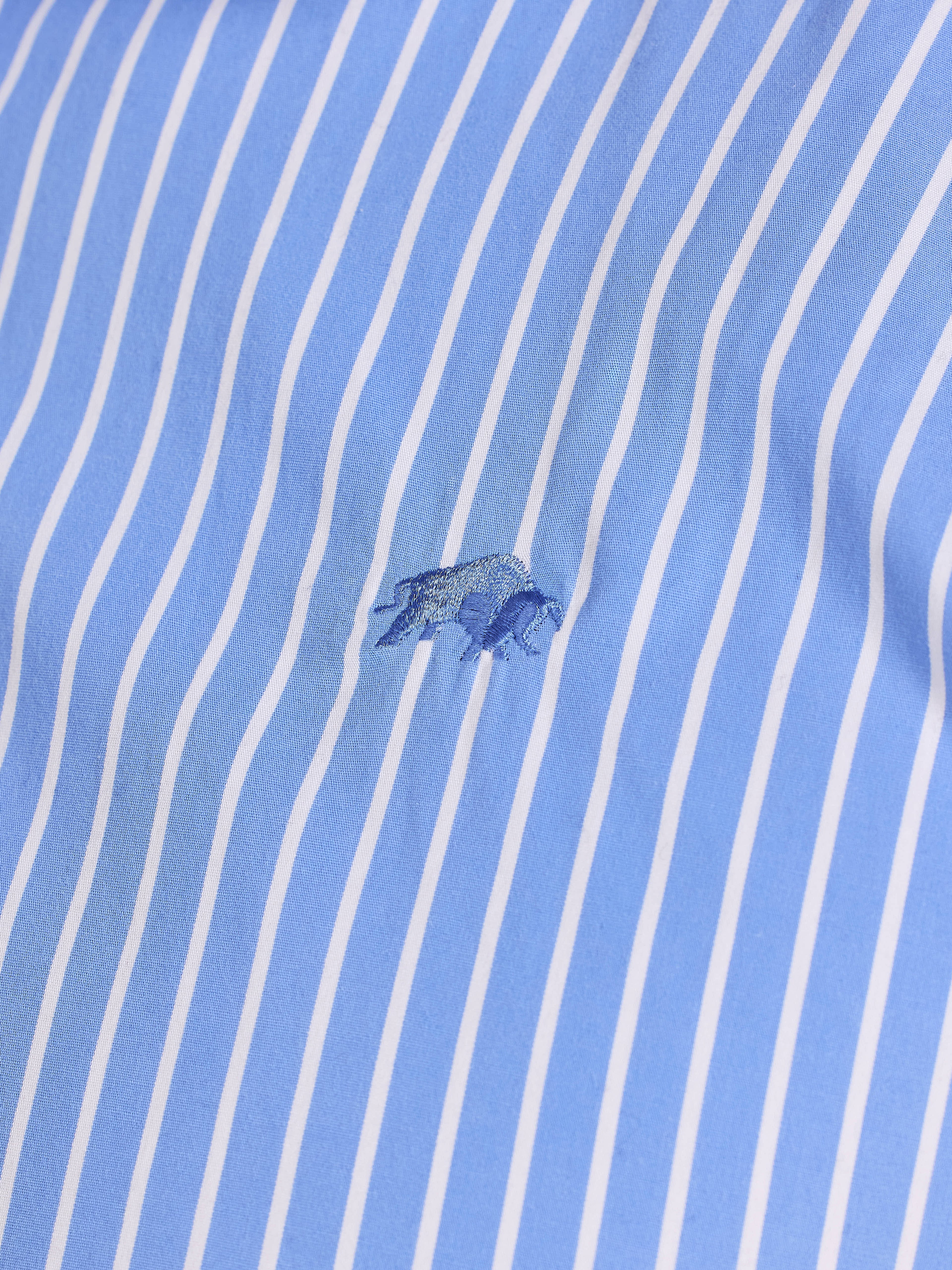 Raging Bull Classic Stripe Long Sleeve Shirt in Mid Blue, chest logo detail, available in sizes S-6XL