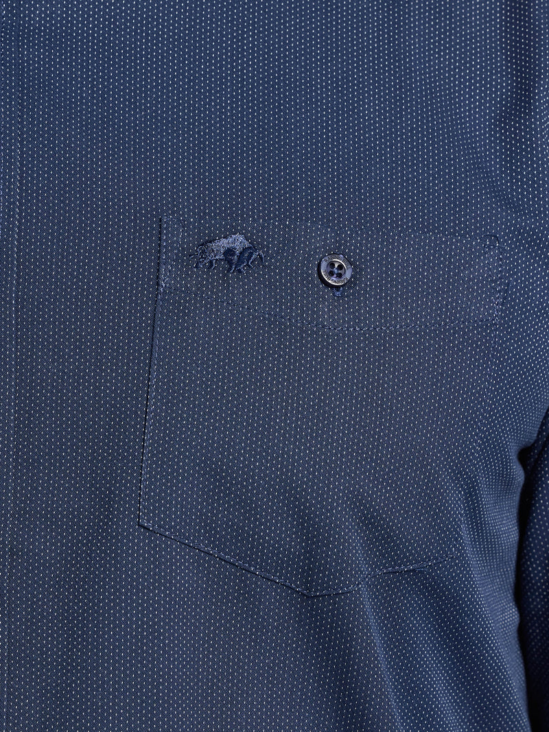 Long Sleeve Dash Dobby Cotton Shirt  - Navy