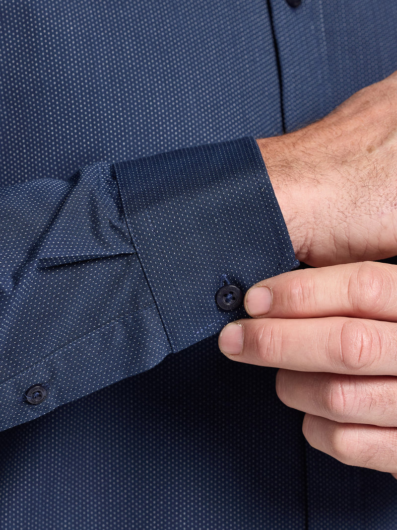 Long Sleeve Dash Dobby Cotton Shirt  - Navy