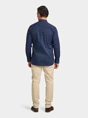 Long Sleeve Dash Dobby Cotton Shirt  - Navy