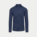 Navy blue shirt on a light gray background