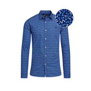 Long Sleeve Flower Bud Cotton Poplin Shirt - Navy