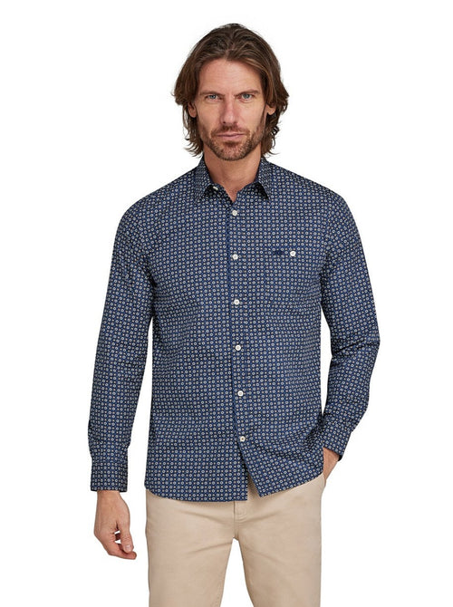 Long Sleeve Geo Hex Shirt - Navy