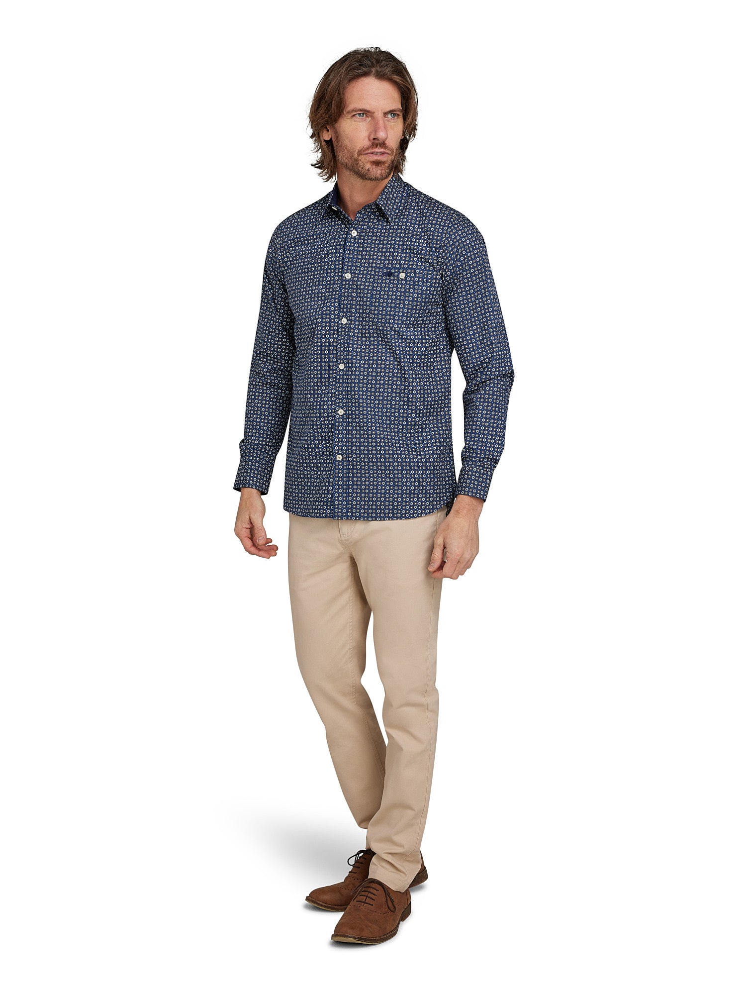 Long Sleeve Geo Hex Shirt - Navy