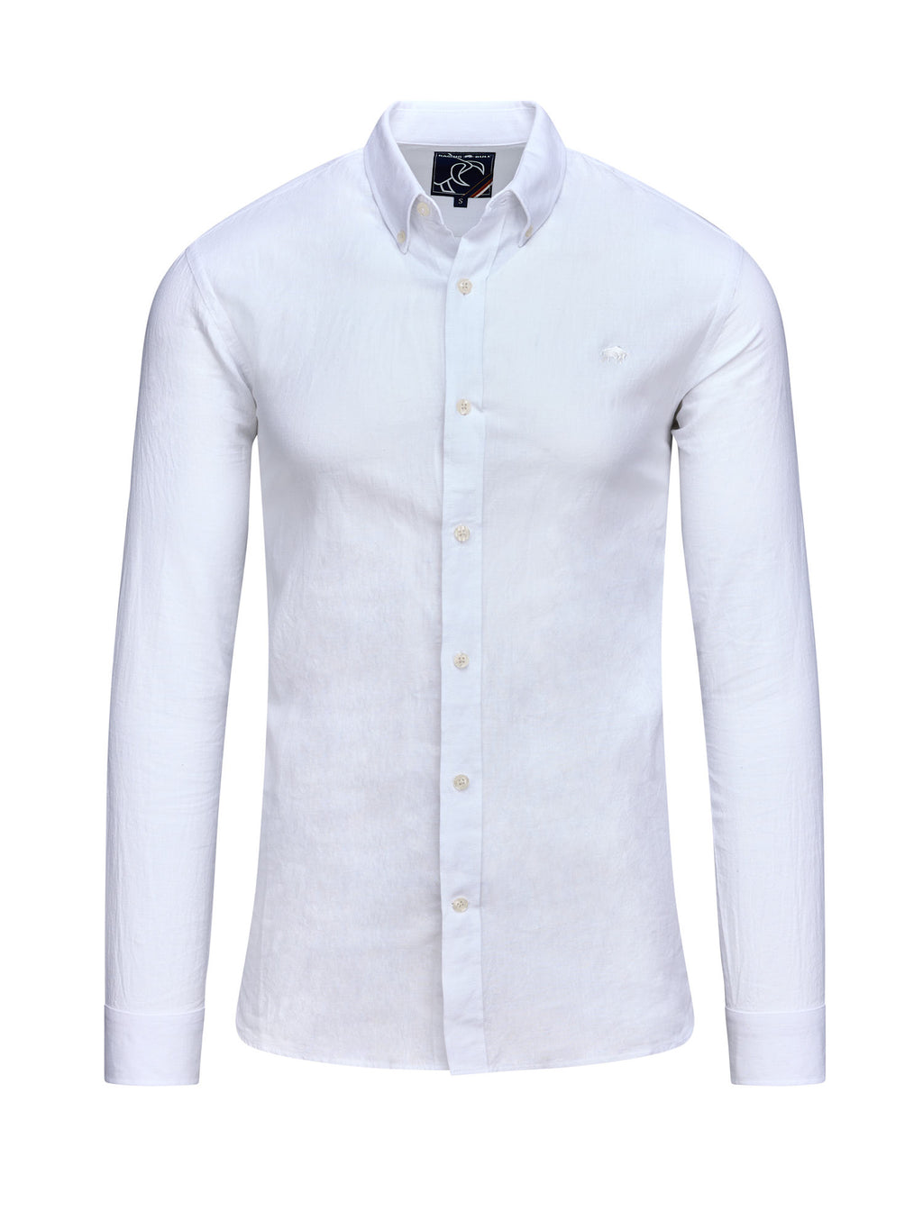 Raging Bull Linen Look Long Sleeve Shirt in White, available in sizes S-6XL