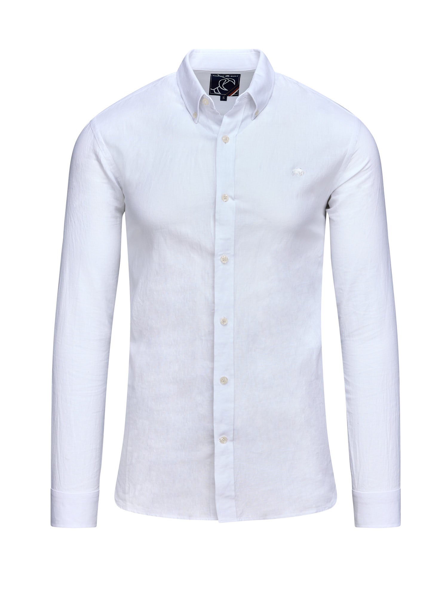 Raging Bull Linen Look Long Sleeve Shirt in White, available in sizes S-6XL