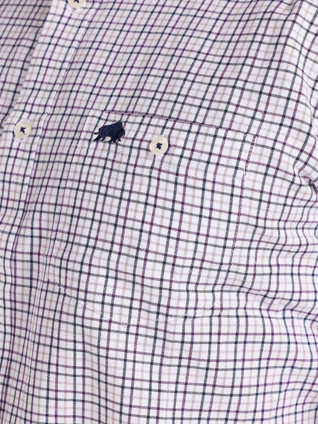 Raging Bull Tattersall Brushed Cotton Long Sleeve Shirt in White and Purple, chest logo detail, available in sizes S-6XL.