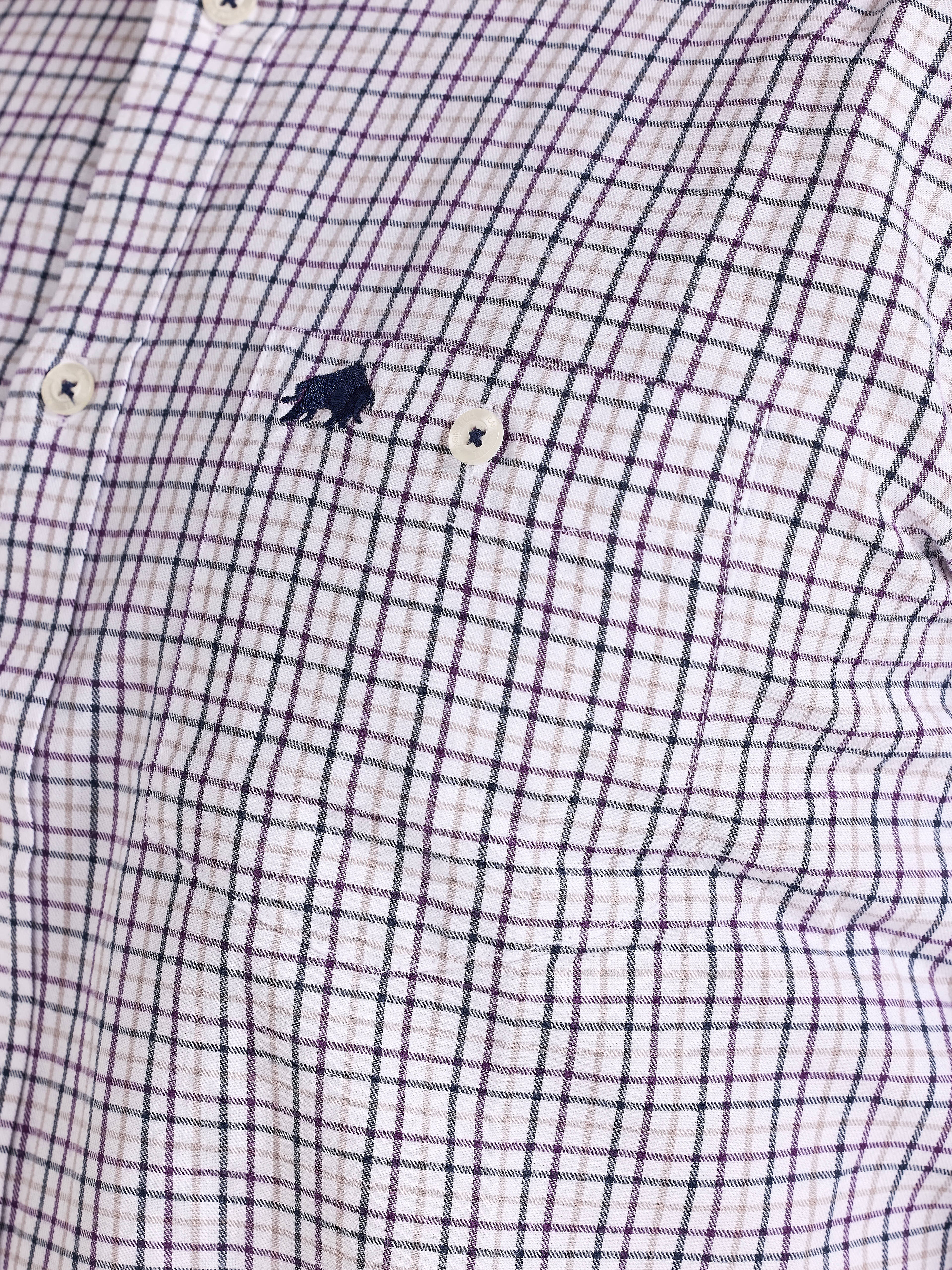 Raging Bull Tattersall Brushed Cotton Long Sleeve Shirt in White and Purple, chest logo detail, available in sizes S-6XL.
