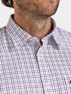 Raging Bull Tattersall Brushed Cotton Long Sleeve Shirt in White and Purple, chest and collar detail, available in sizes S-6XL.