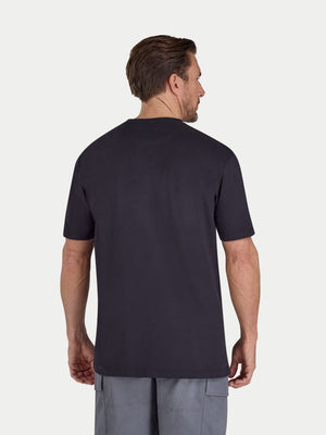 Man wearing a black t-shirt on a white background