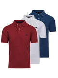Raging Bull multipack Classic Organic Polo in Clarer, white and denim, layflat front. 