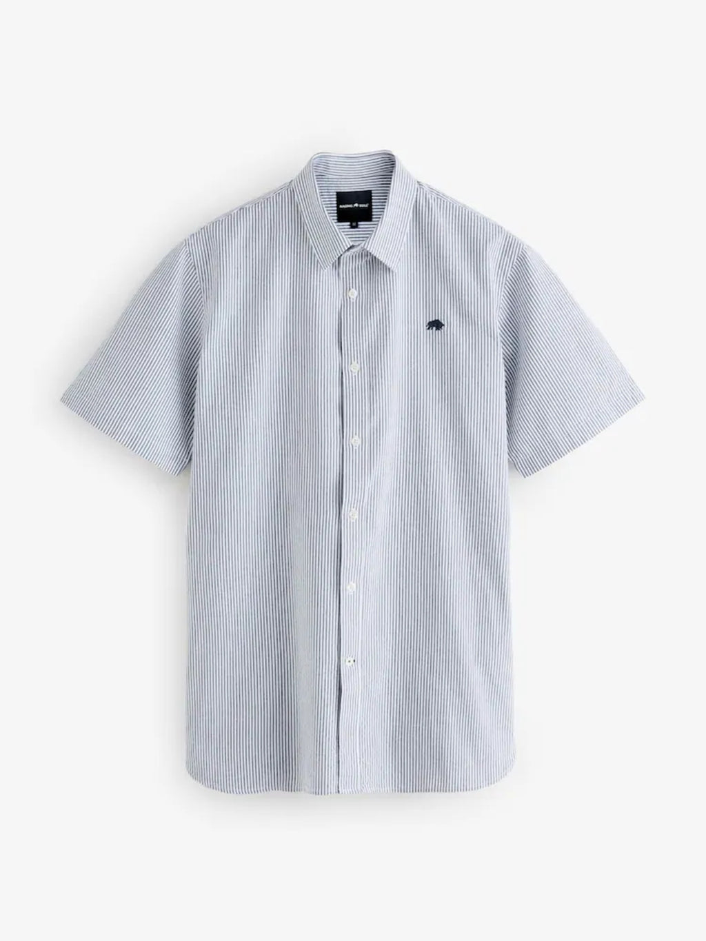 Raging Bull Orleans Seersucker Stripe Short Sleeve Shirt in Navy, available in sizes S-6XL, layflat front. 
