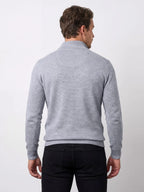 Man wearing Raging Bull Classic ribbed quarter zip knit in grey, back. 