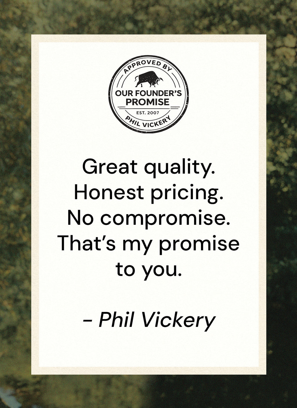 Promotional text with a logo and quote on a textured background