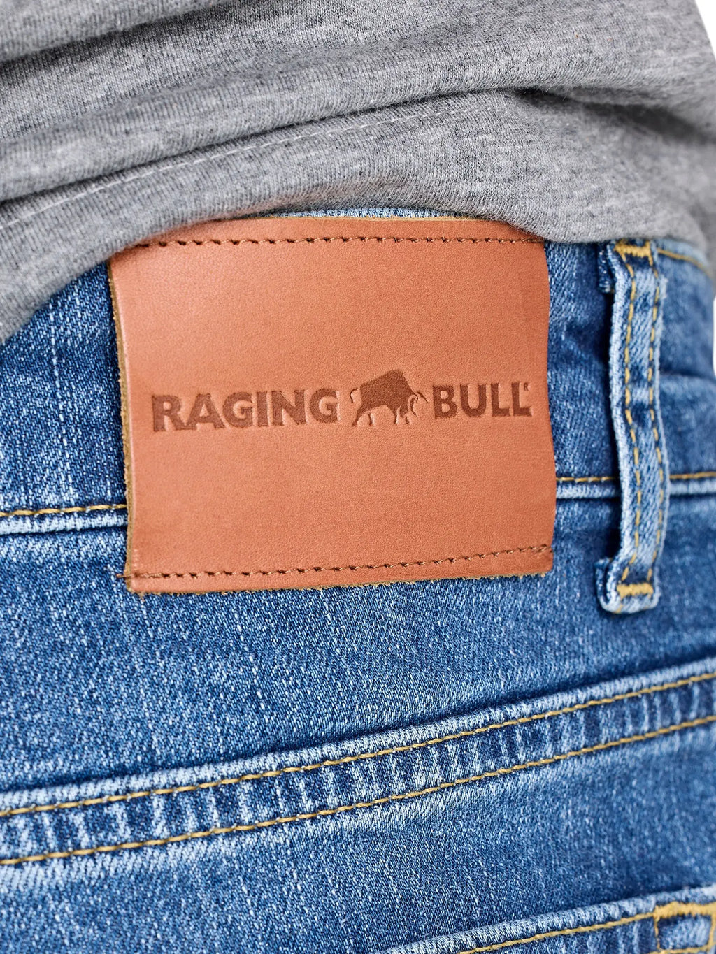 Man wearing a Raging Bull Regular Fit Jeans - Light Denim, back detail.