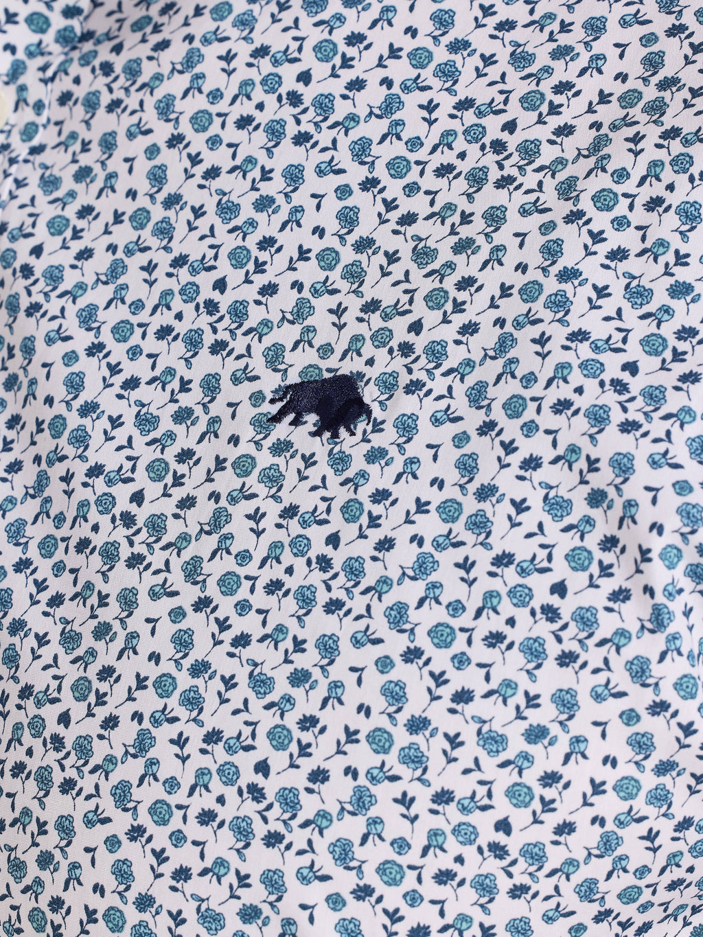 Raging Bull Floral Cotton Poplin Short Sleeve Shirt in Sky Blue, raging bull logo detail, available in sizes S-6XL.