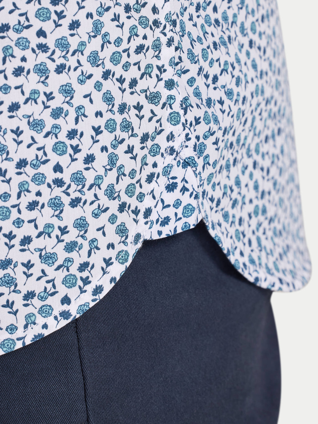 Raging Bull Floral Cotton Poplin Short Sleeve Shirt in Sky Blue, side seam detail, available in sizes S-6XL.