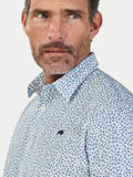 Man wearing Raging Bull Floral Cotton Poplin Short Sleeve Shirt in Sky Blue, available in sizes S-6XL.