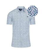 Raging Bull Floral Cotton Poplin Short Sleeve Shirt in Sky Blue, available in sizes S-6XL.