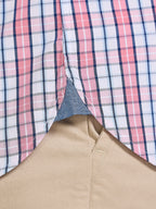 Man wearing Raging Bull Large Check Cotton Poplin Short Sleeve Shirt in Pink, Side seam detail, available in sizes S-6XL.