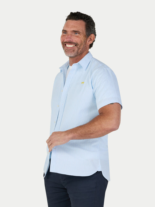 Short Sleeve Orleans Seersucker Stripe Shirt - Sky Blue