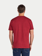 Man wearing a red t-shirt on a white background