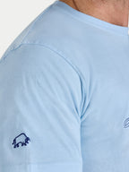 Light blue t-shirt with a small logo on the chest area