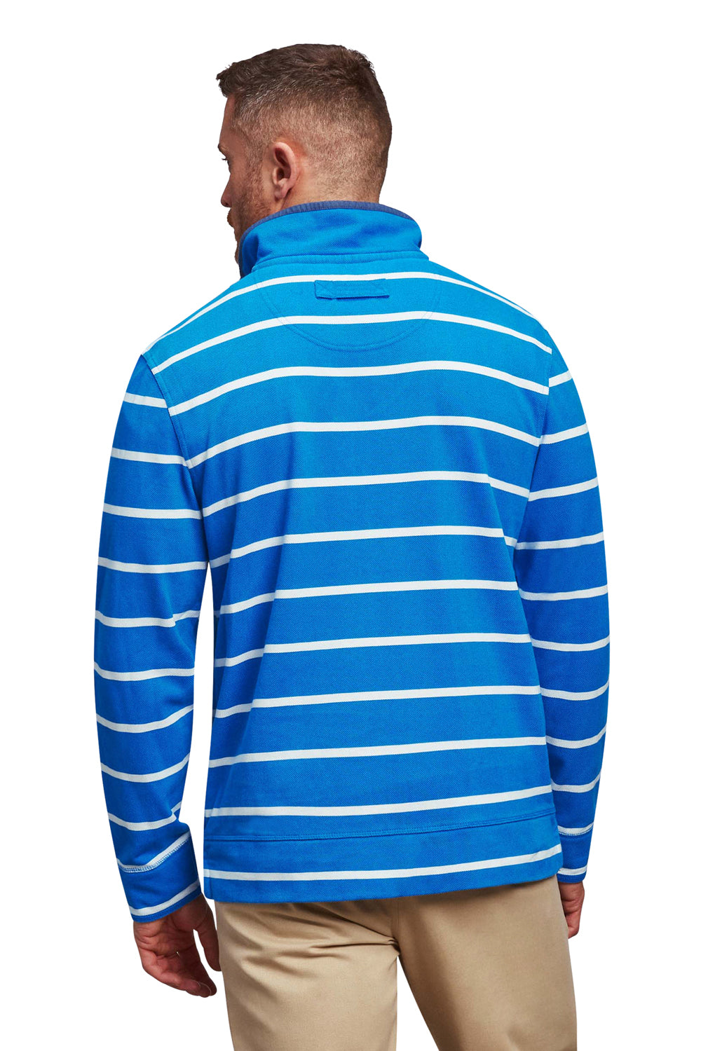 Stripe Pique Quarter Zip Sweat - Cobalt Blue