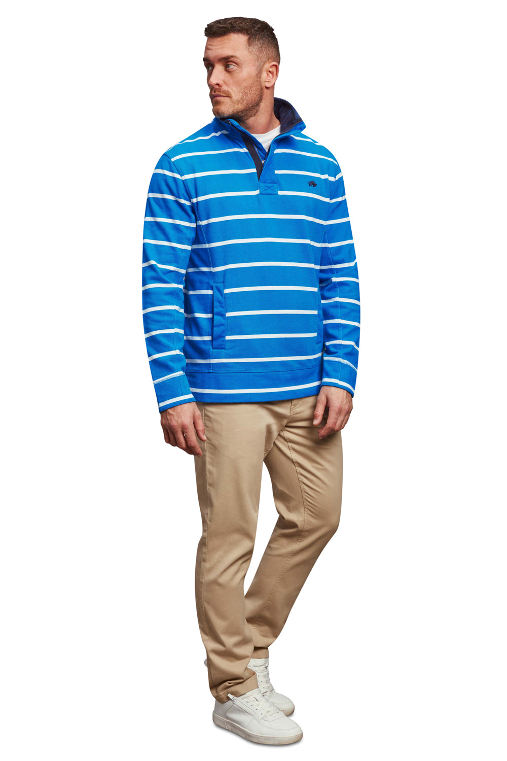 Stripe Pique Quarter Zip Sweat - Cobalt Blue