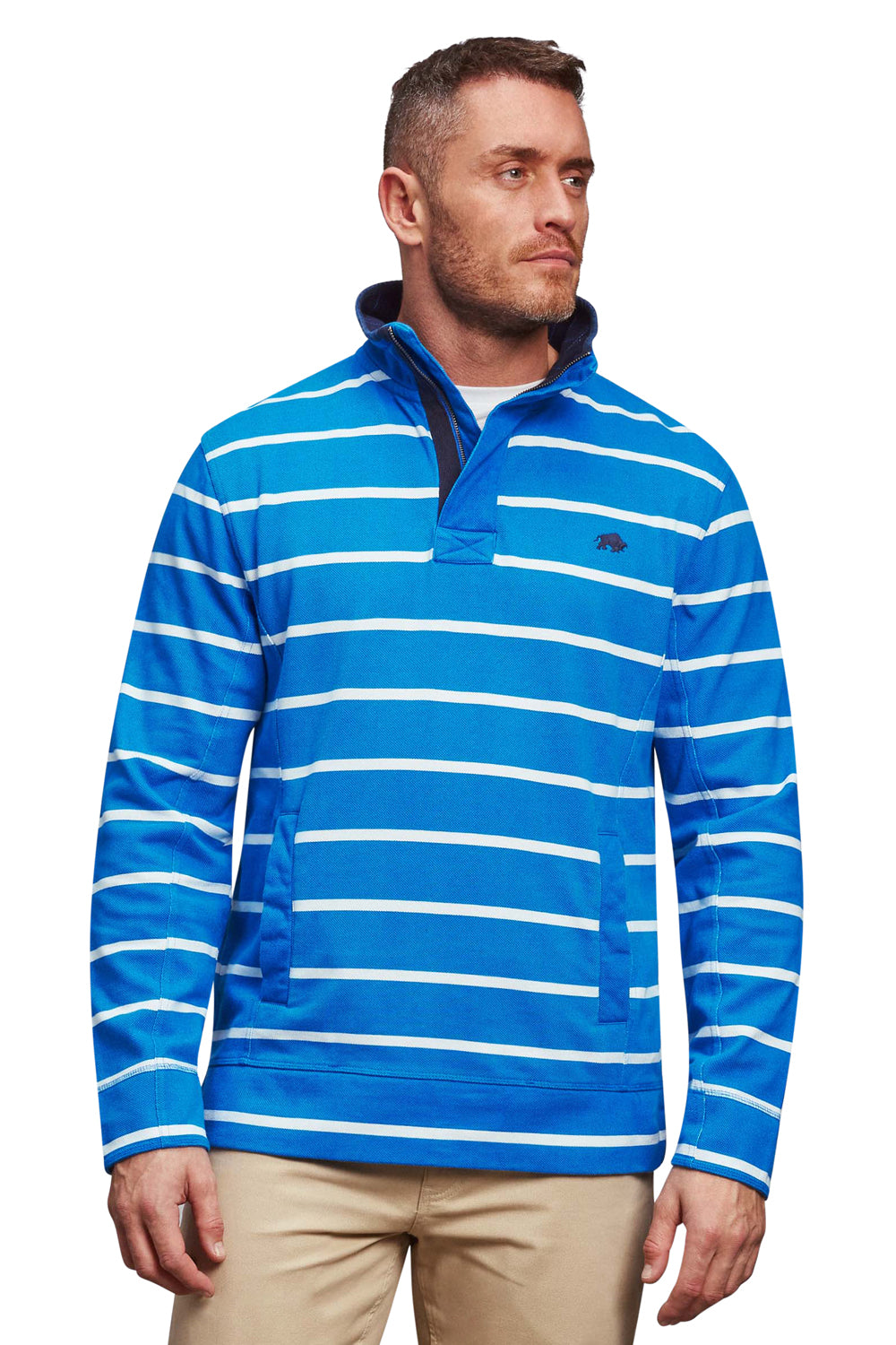 Stripe Pique Quarter Zip Sweat - Cobalt Blue