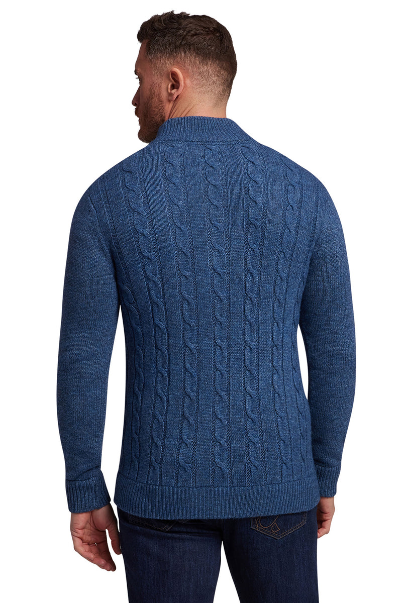 Chunky Cable Quarter Zip Knit - Denim Blue