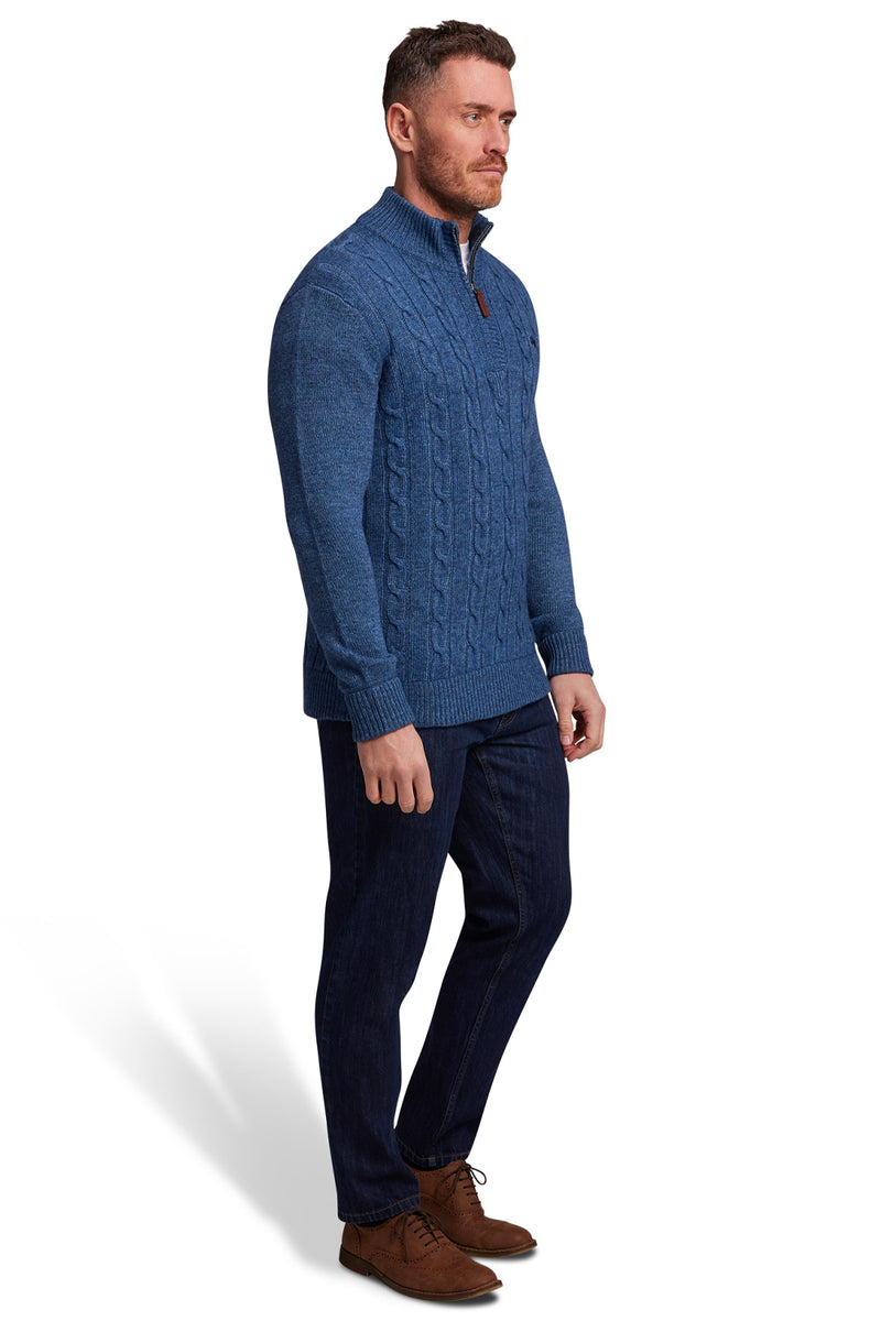 Chunky Cable Quarter Zip Knit - Denim Blue
