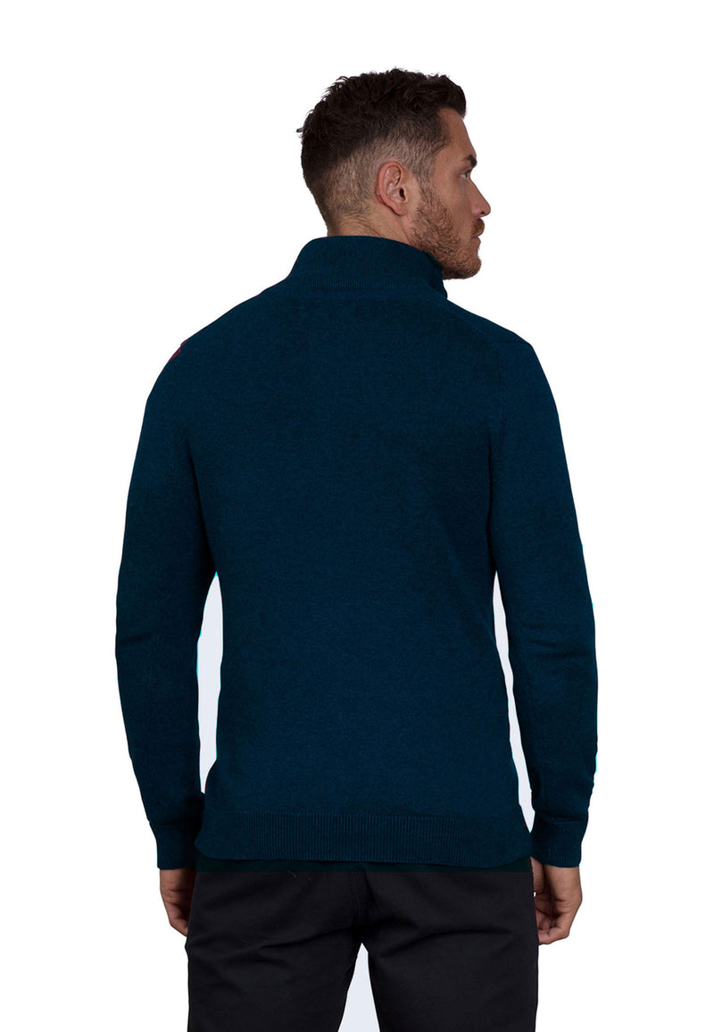 Knitted Cotton/Cashmere Quarter Zip - Navy